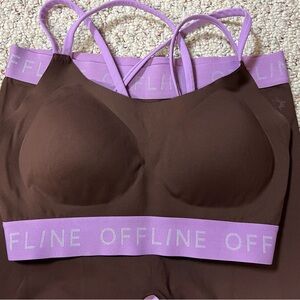 Offline by Aerie Brown and Lavender Sports bra and leggings set